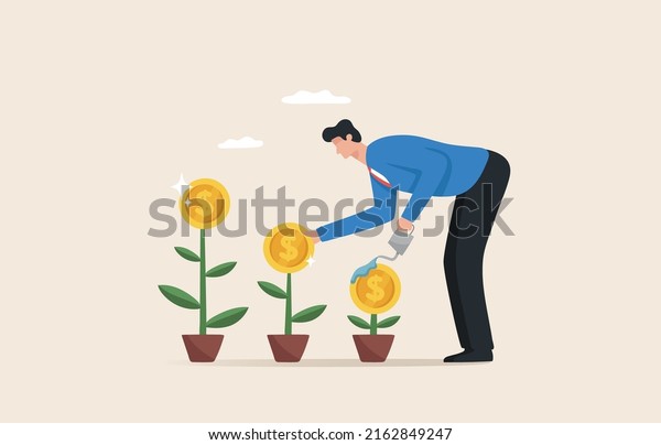 Profit growth. Divide your investment\
portfolio into sections. Manage your investments with stability and\
wealth. A businessman waits for the seedlings to\
grow.