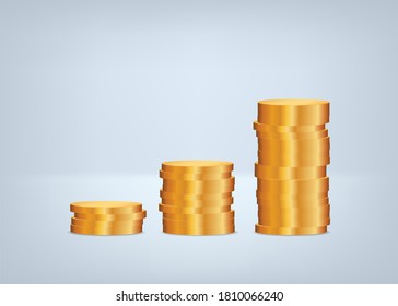 Profit growth, graph from stacks of coins concept for business. Vector illustration.