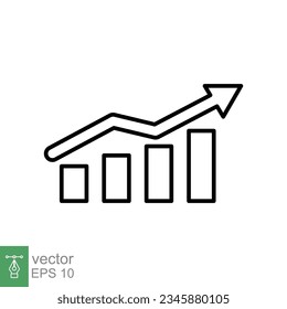 Profit growth icon. Simple outline style. Growing bars graphic with rising arrow, money gain, infographic, business concept. Thin line symbol. Vector illustration isolated on white background. EPS 10.