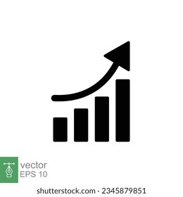 Profit growth icon. Simple solid style. Growing bars graphic with rising arrow, money gain, business concept. Black silhouette, glyph symbol. Vector illustration isolated on white background. EPS 10.