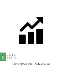 Profit growth icon. Simple solid style. Growing bars graphic with rising arrow, money gain, business concept. Black silhouette, glyph symbol. Vector illustration isolated on white background. EPS 10.