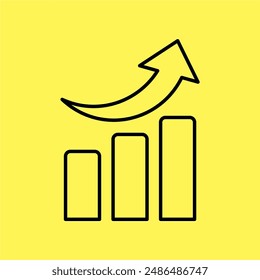 profit growth icon. symbol of increasing sales. line vector isolated on yellow background. trendy and modern design