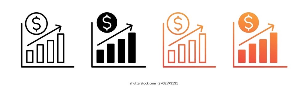 Profit Growth Multiple Style Icon Set Vector
