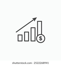 Línea de crecimiento de ganancias en color negro de línea delgada. ilustración de símbolos de Vector simple plano.