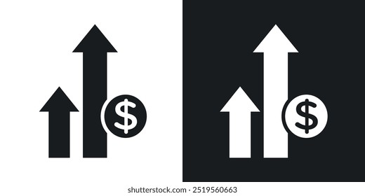 Conjunto de iconos de Vector de línea de crecimiento de ganancias en estilo sólido y de contorno.