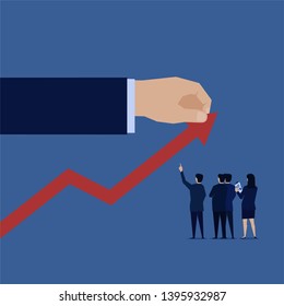 Profit hand pull chart up business team analyze. Illustration For Wallpaper, Banner, Background, Book Illustration, And Web Landing Page.