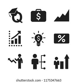 profit icon. 9 profit vector icons set. ascending graphic, dollars bag and quality education icons for web and design about profit theme