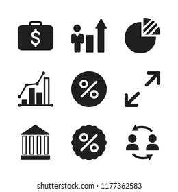 profit icon. 9 profit vector icons set. percentage, businessman in improving business stats graphic and bank symbol icons for web and design about profit theme