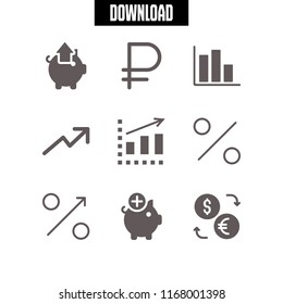 profit icon. 9 profit vector set. percentage, profits, piggy bank and peso icons for web and design about profit theme