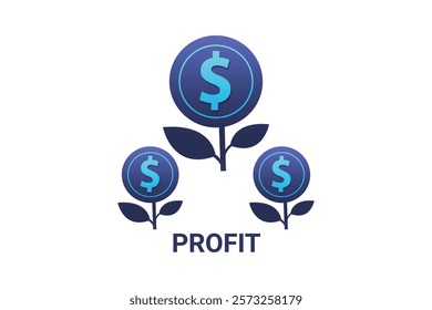 Profit Icon Design in a white background in blue color. 