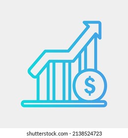 Icono de ganancia en el estilo de gradiente sobre la moneda, uso para presentación de aplicaciones móviles del sitio web