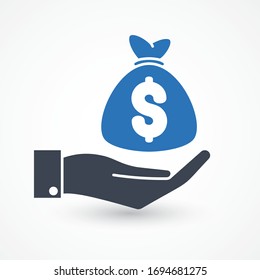 Profit icon. Income sign. Remuneration icon in flat style. Money in hand vector illustration on white isolated background. Banknote payroll business concept.
