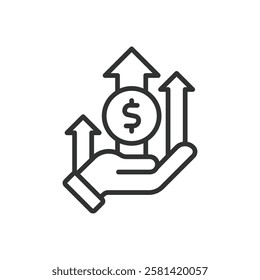 Profit, icon in line design. Profit, earnings, revenue, income, gain, business, financial on white background vector. Profit editable stroke icon