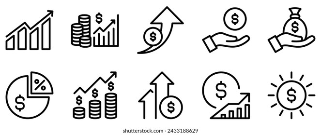 profit icon line style set collection