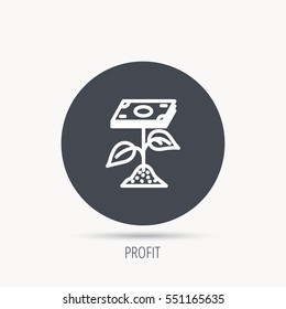 Profit icon. Money savings sign. Flower with cash money symbol. Round web button with flat icon. Vector