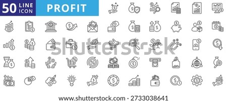 profit icon pack outline contains return on investment, capital gain, fundraising, business growth, time is money, ebitda, mobile banking, dividend, financial performance, balance, equity, cash flow