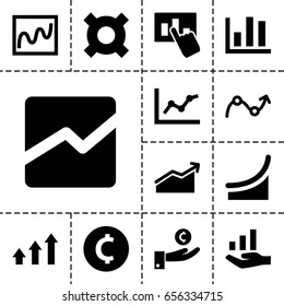 Profit icon. set of 13 filled profit icons such as line chart, graph, graph on hand, hand on graph, chart, coin, hand on coin