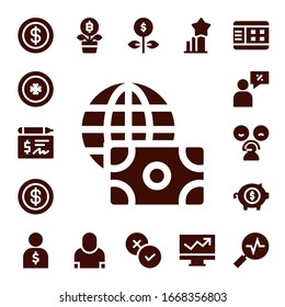 Profit Icon Set. 17 Filled Profit Icons.  Simple Modern Icons Such As: Coin, Cheque, Economy, Salesman, Rate, Piggy Bank, Growth, Stats, Line Chart, Graph