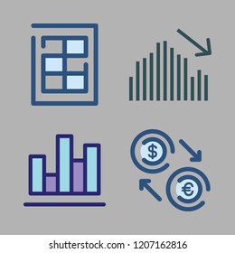 profit icon set. vector set about bar chart, exchange and finance book icons set.