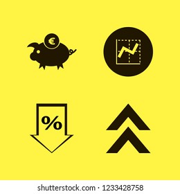 profit icon. profit vector icons set up arrow, euro piggy bank, graph and percent down