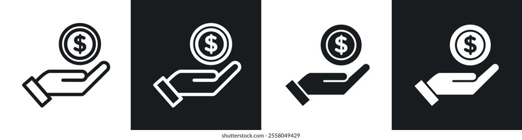 Profit icons pack in black and white filled and outlined versions.