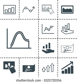 Profit icons. set of 13 editable filled and outline profit icons such as hand on graph, graph, graph on hand, chart
