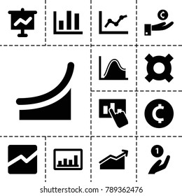 Profit icons. set of 13 editable filled profit icons such as coin, coin on hand, chart, hand on coin, graph on board, graph