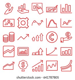 Profit icons set. set of 25 profit outline icons such as graph, line chart, coin, money tree, graph on hand, chart, coin on hand