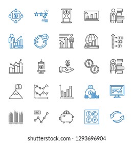 profit icons set. Collection of profit with exchange, coins, savings, line chart, bar chart, coin, goal, investment, funds, bar graph, growth. Editable and scalable profit icons.