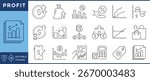 Profit icons set. Dollar, increase, business, earn, invest, graph, vision, shopping, trade, and many more. Vector editable stroke.