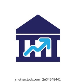 Icono de banco de aumento de beneficios. Desarrollo, crecimiento, estadísticas, éxito, símbolo de subir de nivel. Concepto de Vector adecuado para el Web y el Diseño gráfico 
