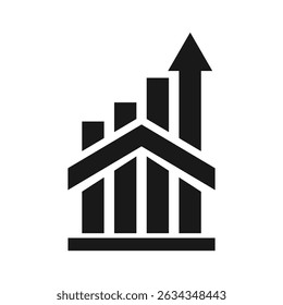 Icono de banco de aumento de beneficios. Desarrollo, crecimiento, estadísticas, éxito, símbolo de subir de nivel. Concepto de Vector adecuado para el Web y el Diseño gráfico 