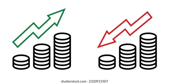 profit increase and decrease graph, coin icon
