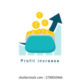Profit increase. Income on investment. Revenue growth. Vector flat icon.