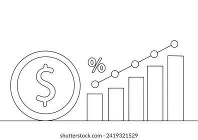 Profit and interest growth chart. Economic illustration. Vector illustration. Images produced without the use of any form of AI software at any stage. 
