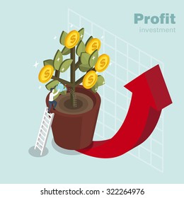 Profit Investment Concept In 3d Isometric Flat Design