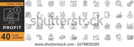 Profit line editable icon set. Vector illustration.