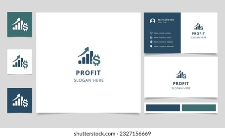 Profit logo design with editable slogan. Branding book and business card template.