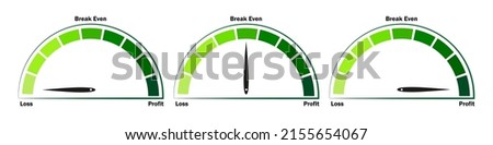 Profit - Loss - Break Even  icon on speedometer. Isolated vector stock illustration EPS 10 File.