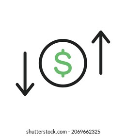 Gewinn Verlust Symbol Vektorbild. Kann auch für körperliche Fitness eingesetzt werden. Geeignet für mobile Apps, Web-Apps und Printmedien.