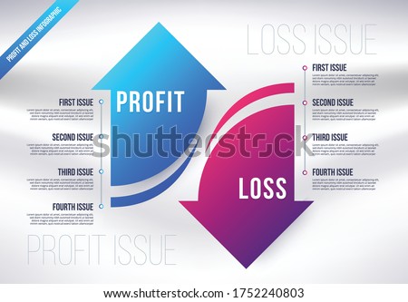 Profit and loss infographic template. Simple business presentation profit and loss issue.