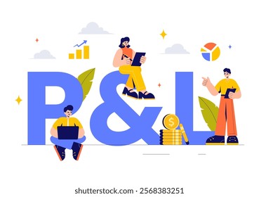 Profit and Loss Vector Illustration Featuring Investment Gains, Earnings, Money Loss, and a Businessman Investor Balancing on a Seesaw with an Arrow