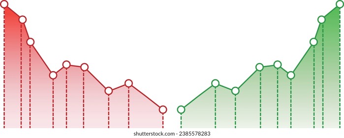 Gewinn und Verlust Geld oder Budget, rote und grüne Diagramme. Bargeld und steigende Grafik nach oben, Konzept des Geschäftserfolgs. Vektorgrafik