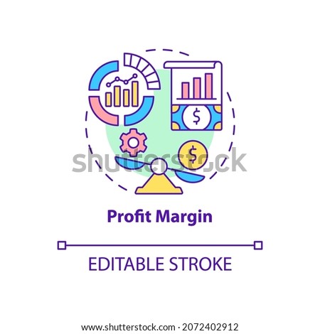 Profit margin concept icon. Calculating net revenue. Financial gain. Earnings from service. Business model abstract idea thin line illustration. Vector isolated outline color drawing. Editable stroke