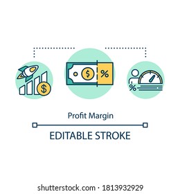 Profit margin concept icon. Money percentage for business income. Stock market. Product management idea thin line illustration. Vector isolated outline RGB color drawing. Editable stroke