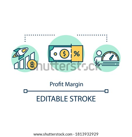 Profit margin concept icon. Money percentage for business income. Stock market. Product management idea thin line illustration. Vector isolated outline RGB color drawing. Editable stroke