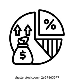 Ilustración vectorial de línea de ícono de margen de beneficio