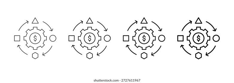 Gewinnmodell-Symbole, Vektorgrafik-Set in unterschiedlichem Strichlinienstil