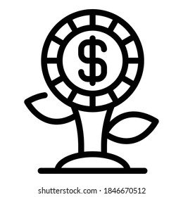 Icono de monetización de beneficios. Icono del vector de monetización de beneficios de esquema para diseño web aislado en fondo blanco