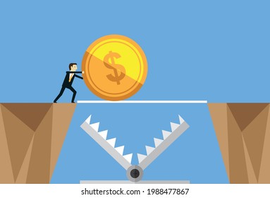 Profit on a path full of traps, Vector illustration in flat style